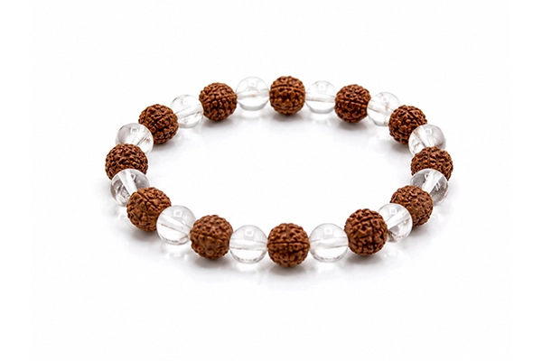 Crystal + Rudraksh Bracelet Gol Dana